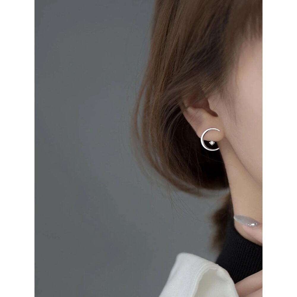 Silver Moon Star Luna Themed Cubic Zircon Decor Earring Jackets, Gold Option